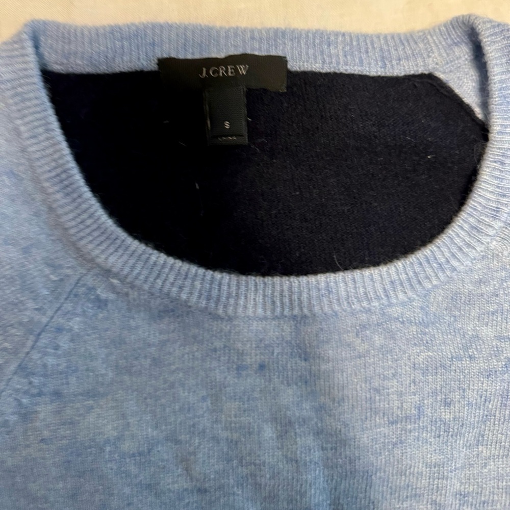 J.Crew Blue Elbow Patch Angora Sweater - Picture 2 of 9